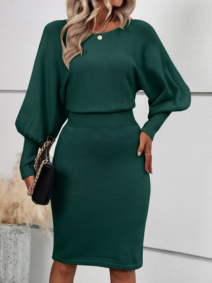 Ljubljana Batwing Sleeve Knit Bodycon Midi Sweater Dress
