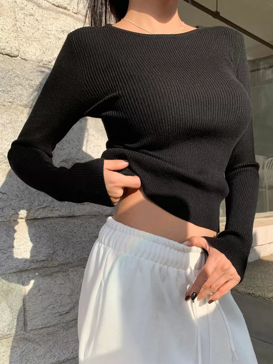 Krakow Ribbed Knit Crew Neck Fitted Pullover Sweater