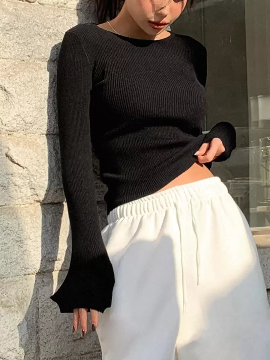 Krakow Ribbed Knit Crew Neck Fitted Pullover Sweater
