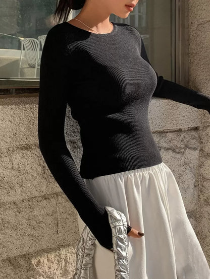 Krakow Ribbed Knit Crew Neck Fitted Pullover Sweater