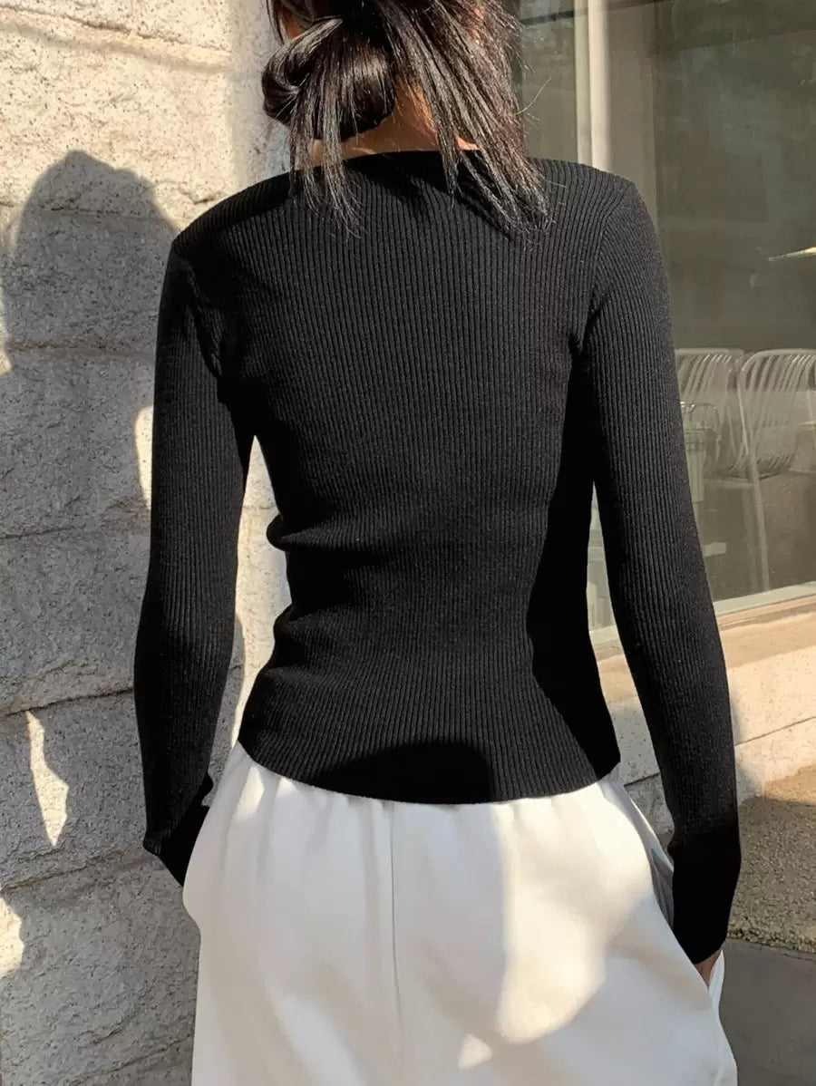 Krakow Ribbed Knit Crew Neck Fitted Pullover Sweater