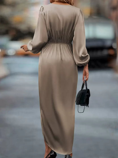 Bariloche Satin Wrap Maxi Dress with Lantern Sleeves