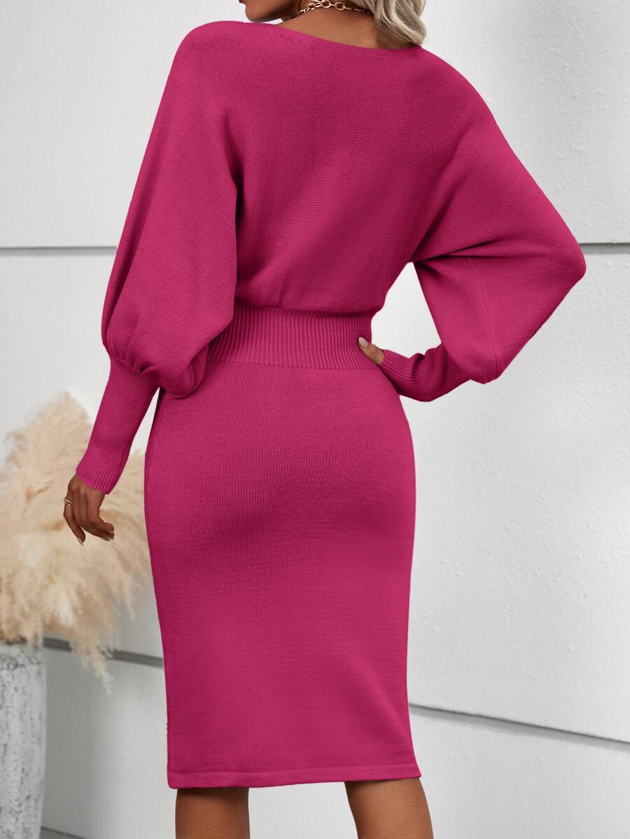 Ljubljana Batwing Sleeve Knit Bodycon Midi Sweater Dress