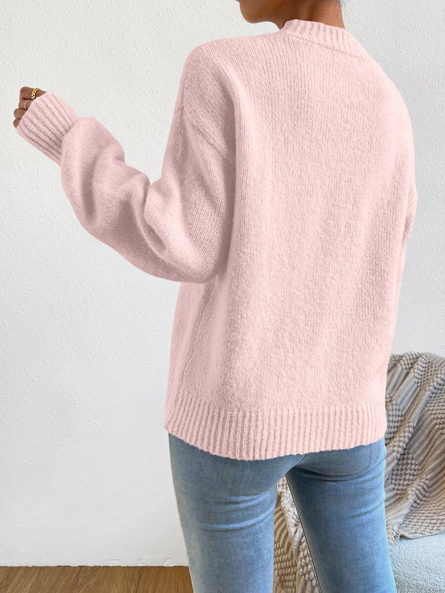 Viola Relaxed Mock Neck Sweater with Drop Shoulders - Baby Pink