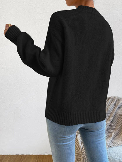 Viola Relaxed Mock Neck Sweater with Drop Shoulders - Black