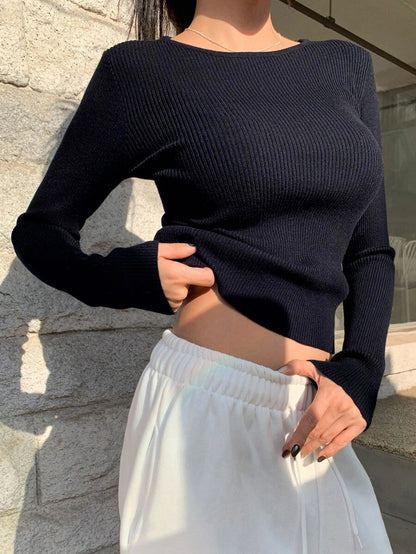 Krakow Ribbed Knit Crew Neck Fitted Pullover Sweater