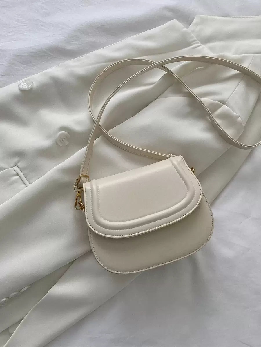 Women's Small Saddle Crossbody Bag, Faux Leather Flap Shoulder Purse with Adjustable Strap