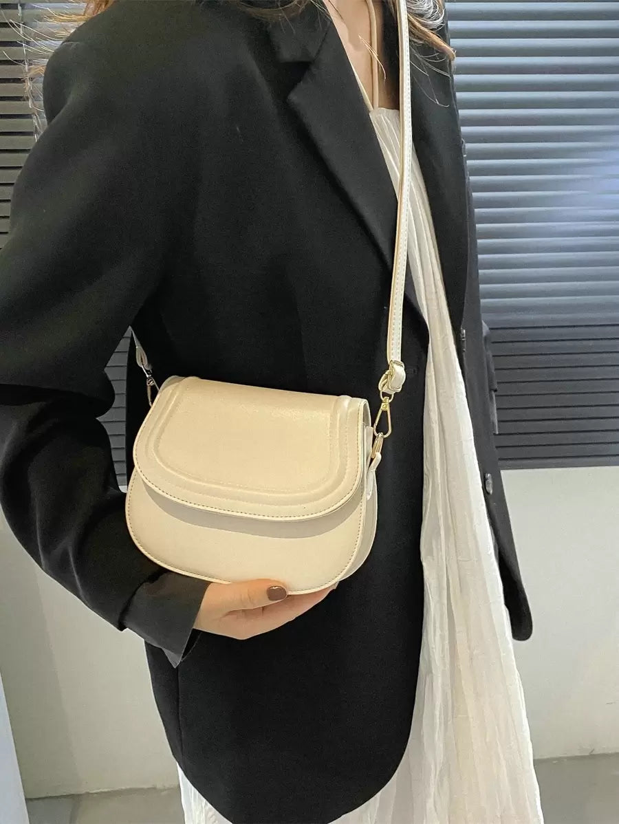 Women's Small Saddle Crossbody Bag, Faux Leather Flap Shoulder Purse with Adjustable Strap