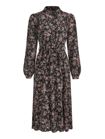 Avignon Floral Print Long Sleeve Belted Midi Shirt Dress