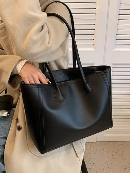 Tartu Large Faux Leather Shoulder Tote Bag - Black