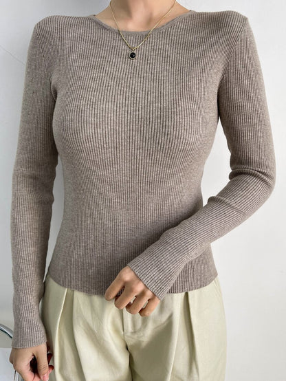 Krakow Ribbed Knit Crew Neck Fitted Pullover Sweater