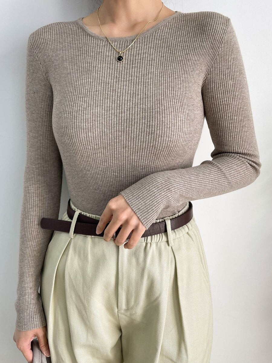 Krakow Ribbed Knit Crew Neck Fitted Pullover Sweater