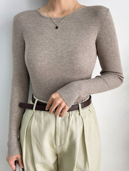 Krakow Ribbed Knit Crew Neck Fitted Pullover Sweater