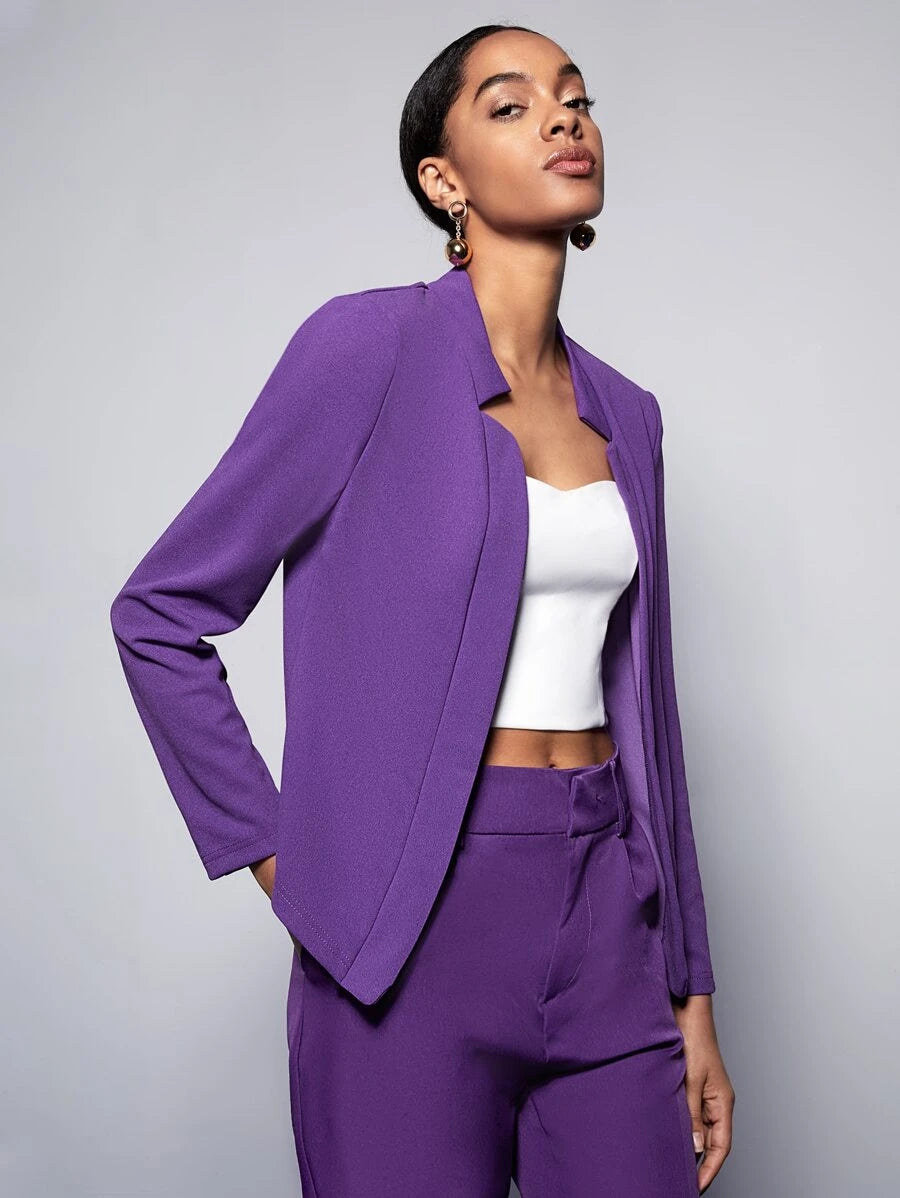 Cora Open Front Knit Blazer Jacket - Baby Blue
