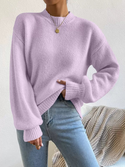 Viola Relaxed Mock Neck Sweater with Drop Shoulders - Lilac