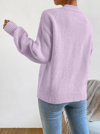 Viola Relaxed Mock Neck Sweater with Drop Shoulders - Lilac
