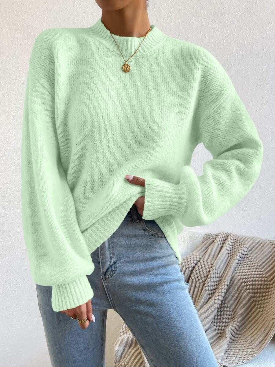Viola Relaxed Mock Neck Sweater with Drop Shoulders - Mint Green