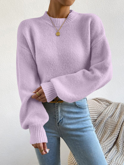Viola Relaxed Mock Neck Sweater with Drop Shoulders - Lilac