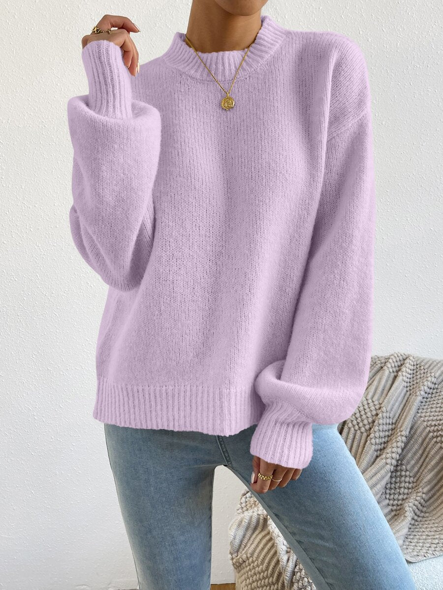 Viola Relaxed Mock Neck Sweater with Drop Shoulders - Lilac