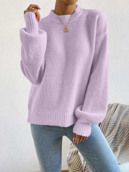 Viola Relaxed Mock Neck Sweater with Drop Shoulders - Lilac