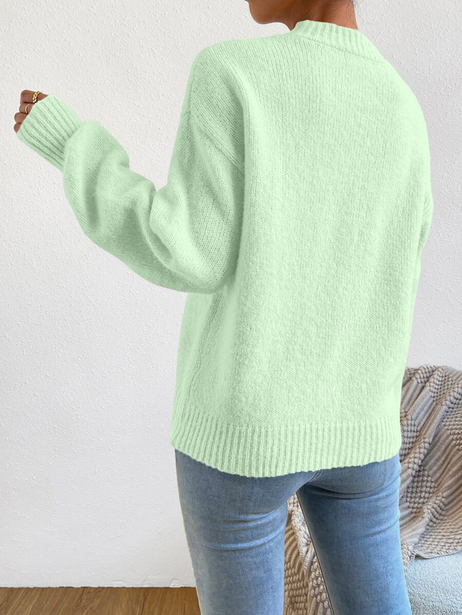 Viola Relaxed Mock Neck Sweater with Drop Shoulders - Mint Green