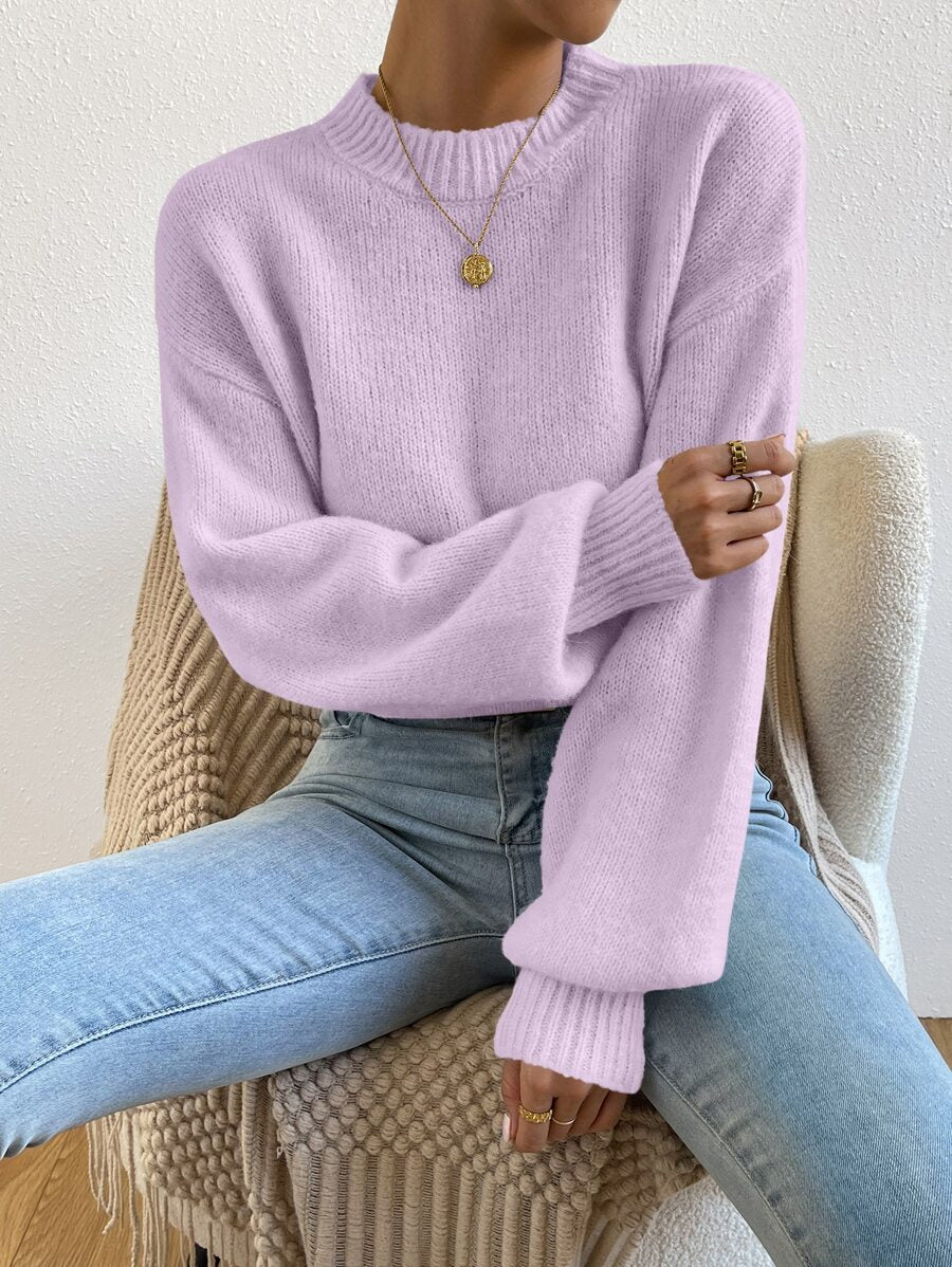 Viola Relaxed Mock Neck Sweater with Drop Shoulders - Lilac
