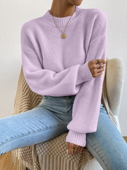 Viola Relaxed Mock Neck Sweater with Drop Shoulders - Lilac