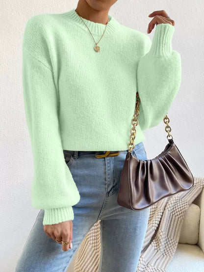Viola Relaxed Mock Neck Sweater with Drop Shoulders - Mint Green