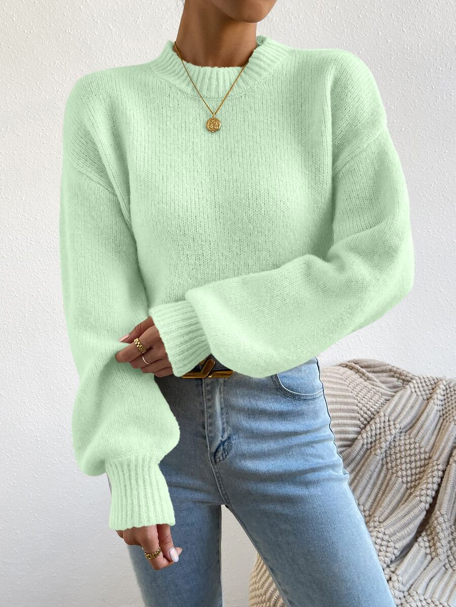 Viola Relaxed Mock Neck Sweater with Drop Shoulders - Mint Green