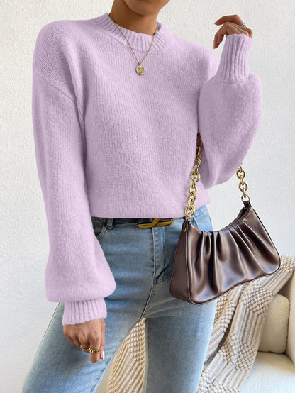 Viola Relaxed Mock Neck Sweater with Drop Shoulders - Lilac