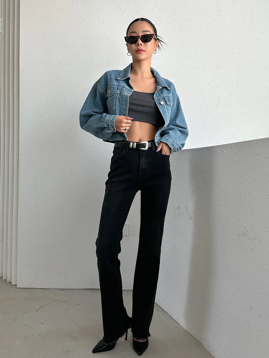 Helena Drop Shoulder Crop Denim Jacket - Light Wash