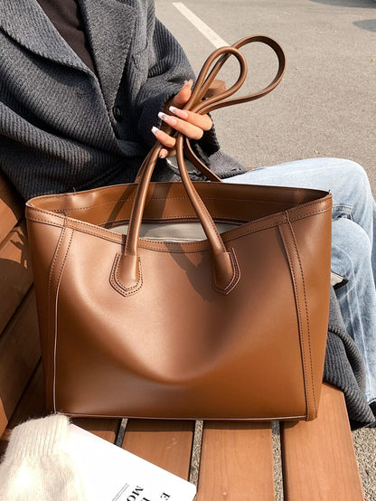 Tartu Large Faux Leather Shoulder Tote Bag - Brown