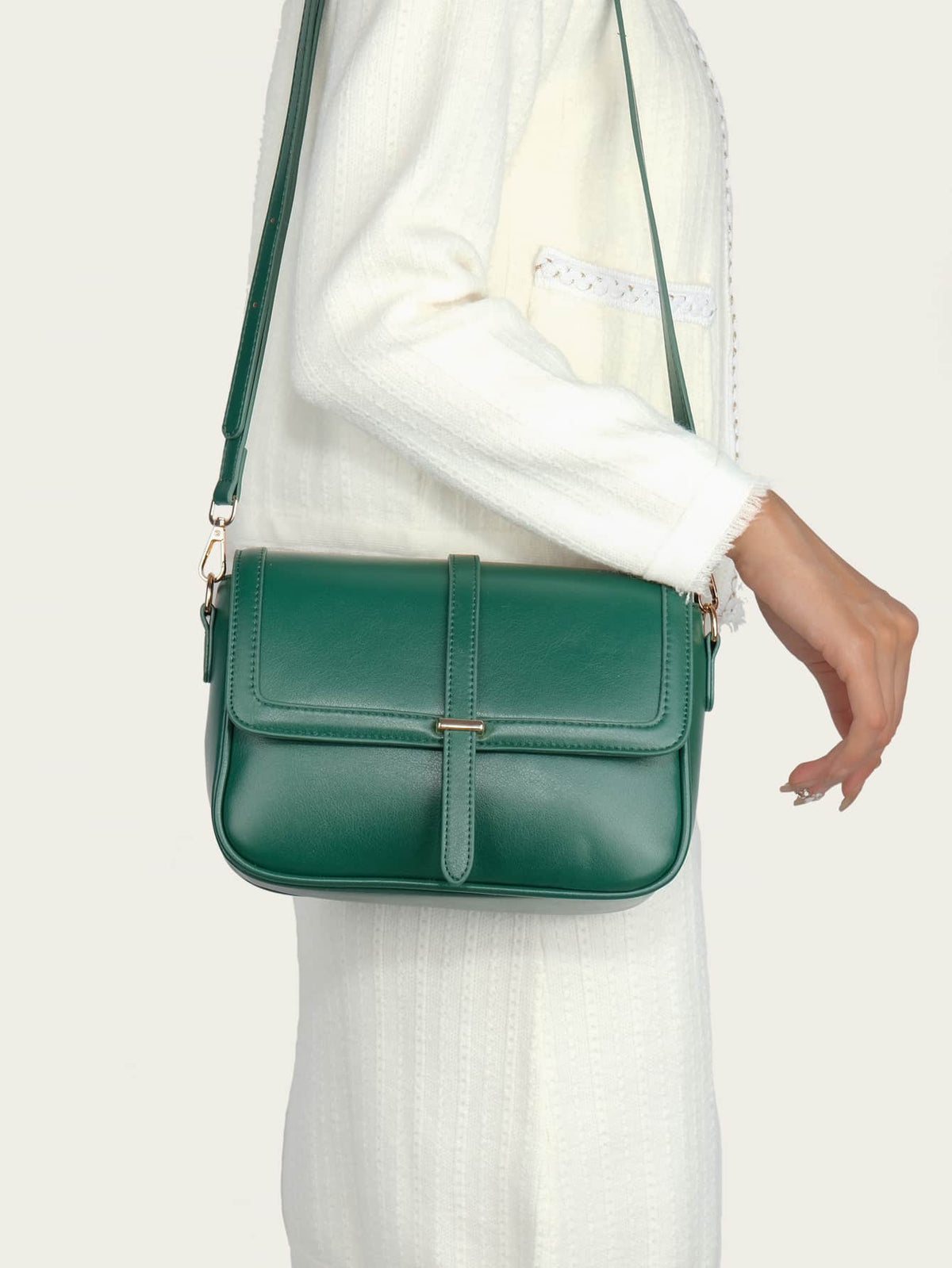 Kilkenny Vintage Flap Crossbody Bag with Buckle Strap - Green