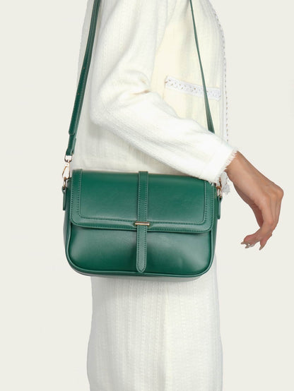 Kilkenny Vintage Flap Crossbody Bag with Buckle Strap - Green