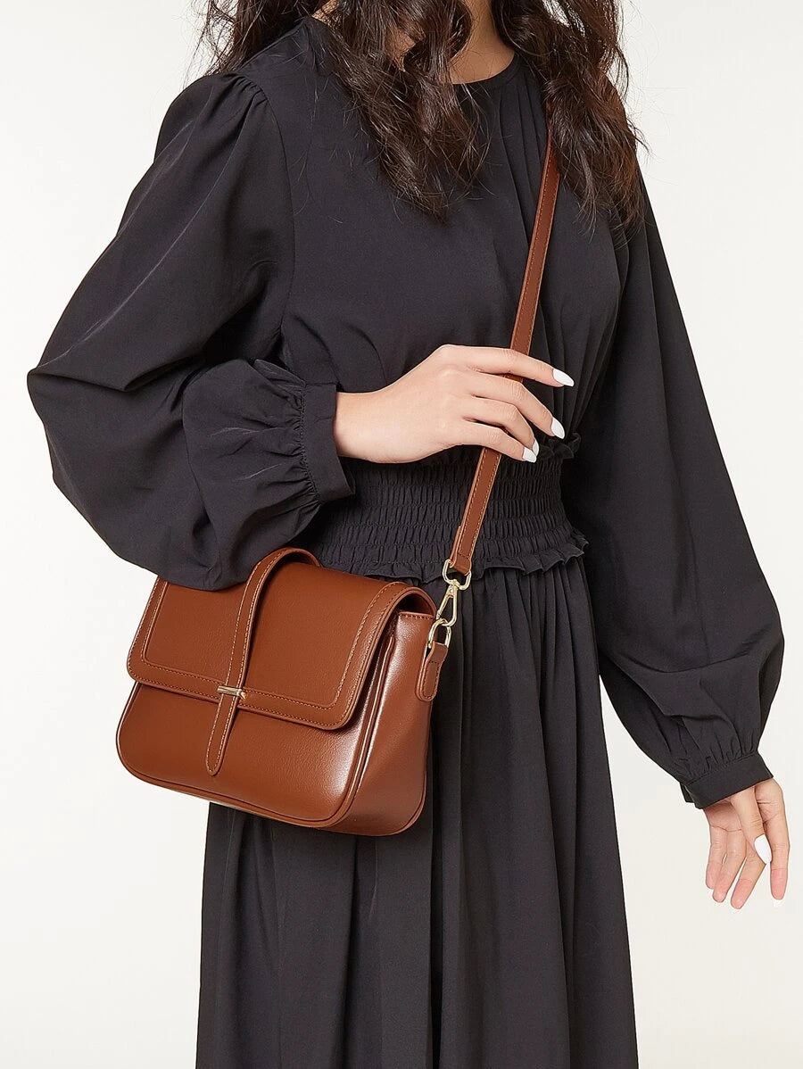 Kilkenny Vintage Flap Crossbody Bag with Buckle Strap - Brown