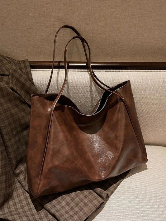 Women's Large Faux Leather Tote Bag, Vintage Shoulder Purse for Work and Travel