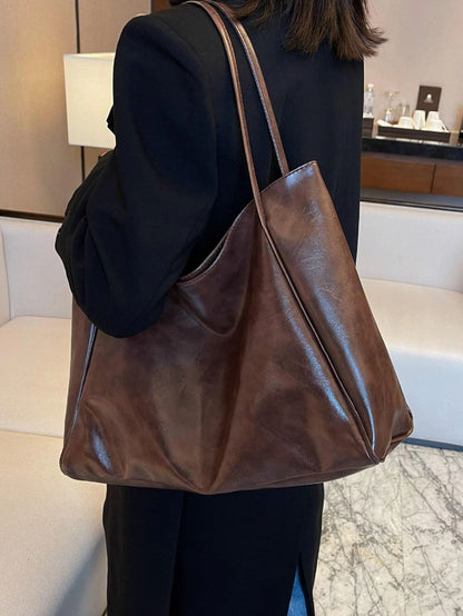 Women's Large Faux Leather Tote Bag, Vintage Shoulder Purse for Work and Travel