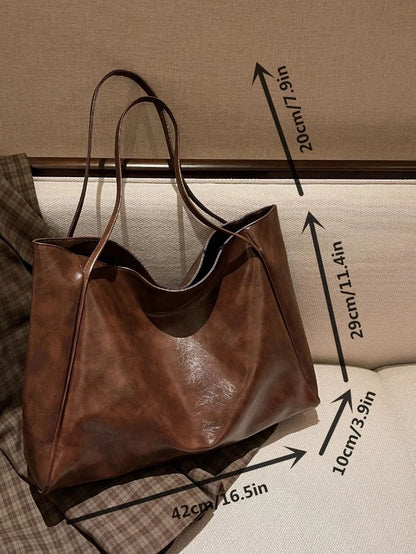 Women's Large Faux Leather Tote Bag, Vintage Shoulder Purse for Work and Travel