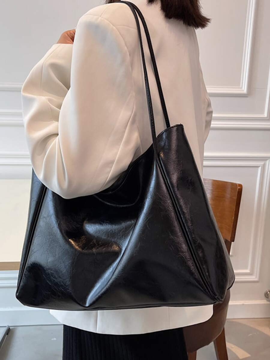 Women's Large Faux Leather Tote Bag, Vintage Shoulder Purse for Work and Travel