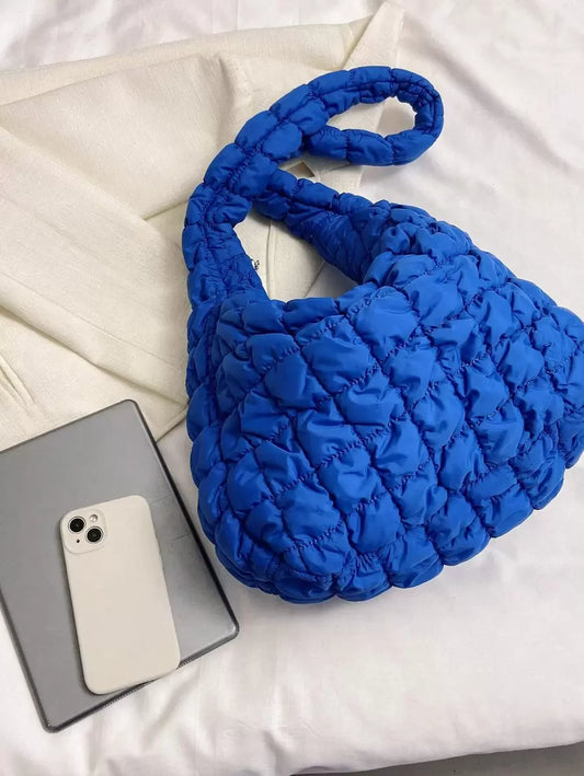 Hokkaido Oversized Quilted Puffer Shoulder Tote Bag - Blue