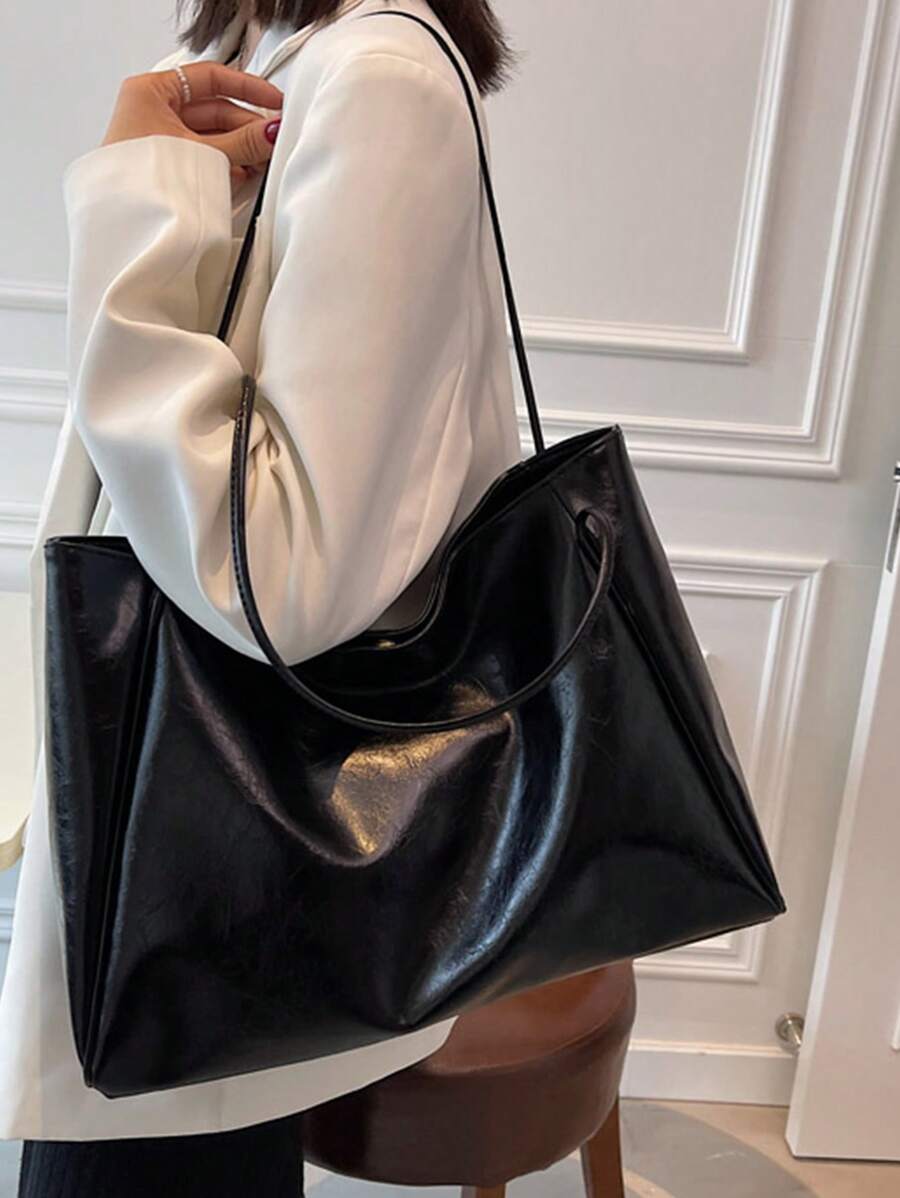 Women's Large Faux Leather Tote Bag, Vintage Shoulder Purse for Work and Travel