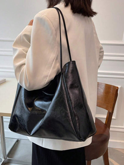 Women's Large Faux Leather Tote Bag, Vintage Shoulder Purse for Work and Travel