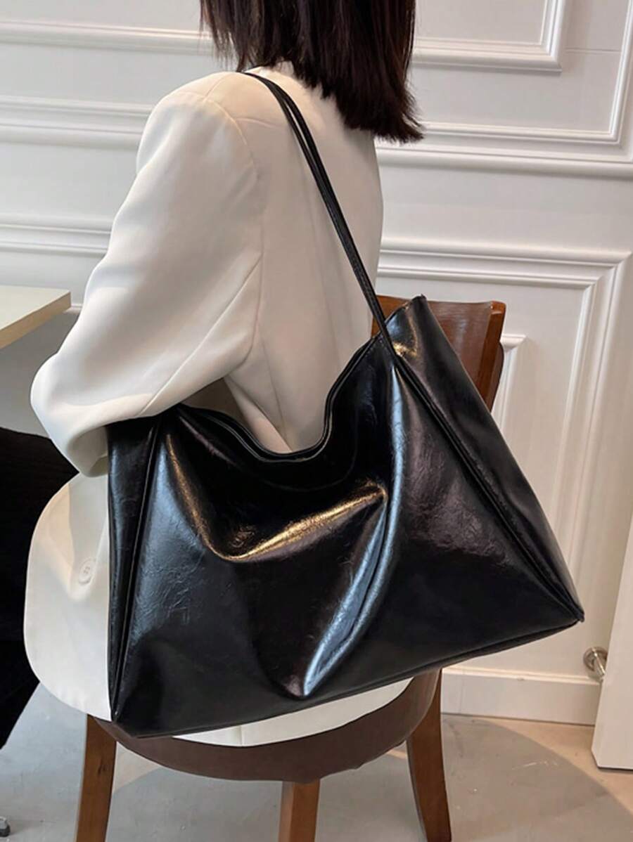 Women's Large Faux Leather Tote Bag, Vintage Shoulder Purse for Work and Travel