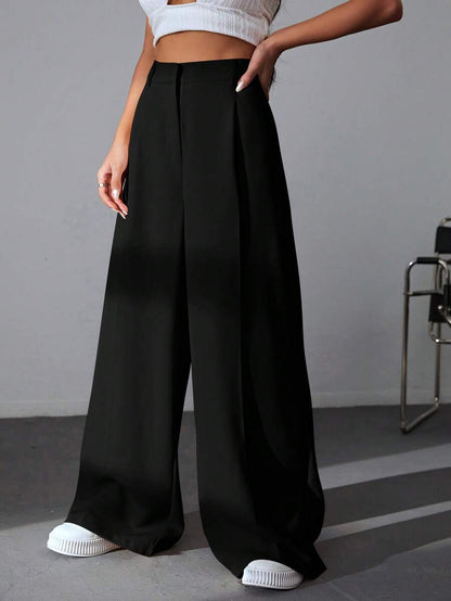 Carlotta High Waisted Straight Leg Trousers with Zip Fly - Black