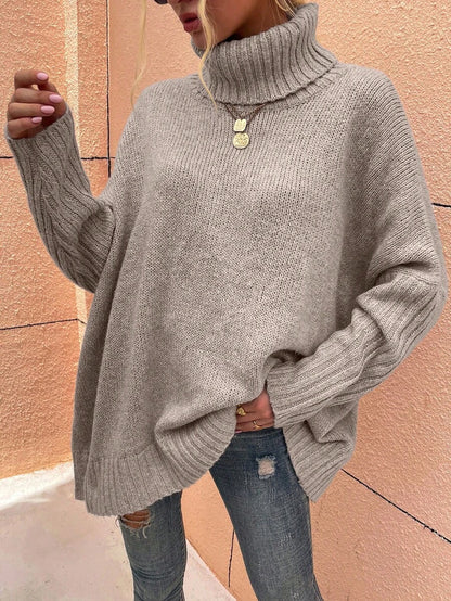 Alesund Oversized Turtleneck Batwing Sleeve Sweater - Apricot