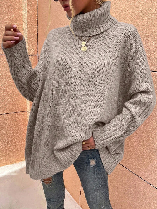 Alesund Oversized Turtleneck Batwing Sleeve Sweater - Apricot