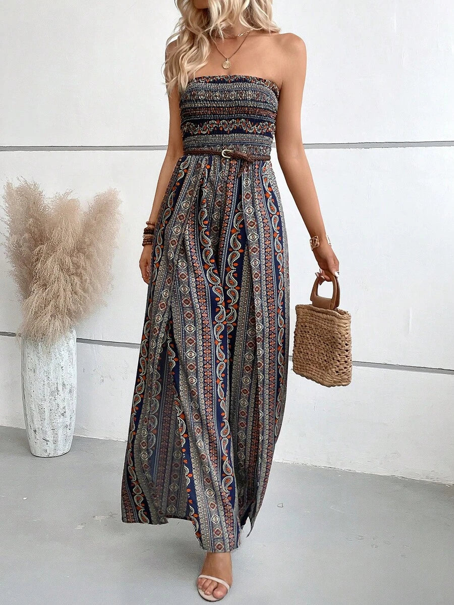 Breezaya Paisley Print Split Thigh Tube Jumpsuit Mensa