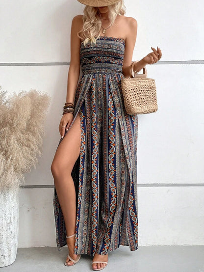 Breezaya Paisley Print Split Thigh Tube Jumpsuit Mensa