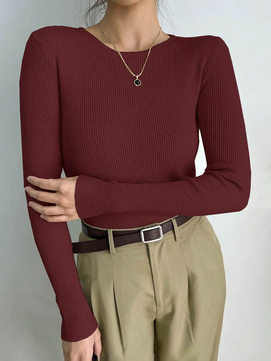 Krakow Ribbed Knit Crew Neck Fitted Pullover Sweater