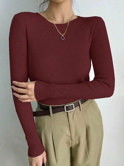 Krakow Ribbed Knit Crew Neck Fitted Pullover Sweater